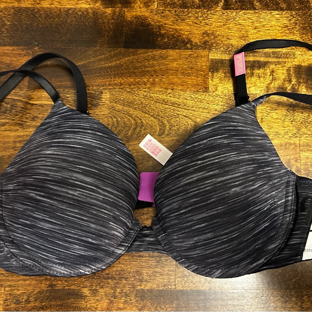 Victoria's Secret Black and Gray Striped Bra